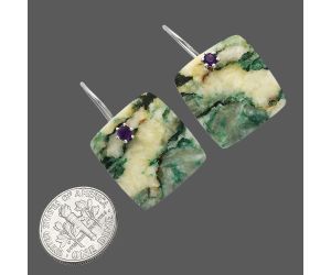 Tree Weed Moss Agate and Amethyst Earrings SDE82035 E-1082, 19x20 mm