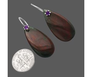 Blood Stone and Amethyst Earrings SDE82036 E-1082, 14x29 mm