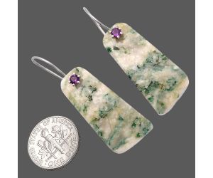 Tree Weed Moss Agate and Amethyst Earrings SDE82039 E-1082, 14x31 mm