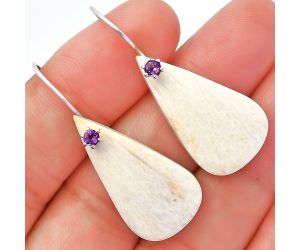 White Scolecite and Amethyst Earrings SDE82046 E-1082, 16x29 mm