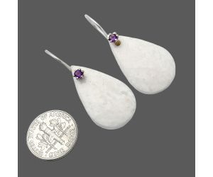 White Scolecite and Amethyst Earrings SDE82048 E-1082, 16x26 mm