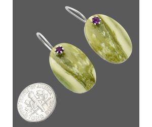 Natural Serpentine and Amethyst Earrings SDE82062 E-1082, 16x23 mm