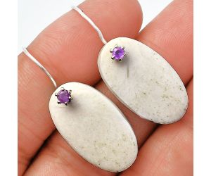 White Scolecite and Amethyst Earrings SDE82069 E-1082, 12x24 mm