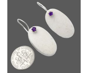 White Scolecite and Amethyst Earrings SDE82069 E-1082, 12x24 mm