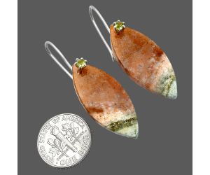 Red Moss Agate and Peridot Earrings SDE82076 E-1082, 13x30 mm