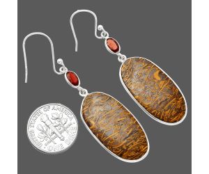 Coquina Fossil Jasper and Garnet Earrings SDE82165 E-1002, 14x27 mm