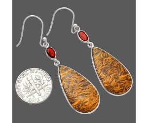 Coquina Fossil Jasper and Garnet Earrings SDE82176 E-1002, 14x26 mm