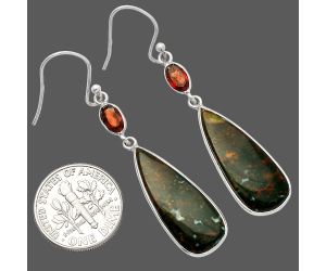 Blood Stone and Garnet Earrings SDE82191 E-1002, 10x25 mm