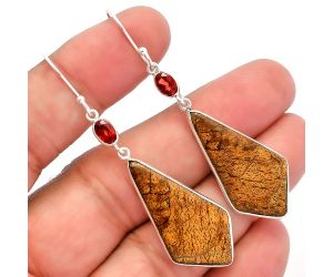 Palm Root Fossil Agate and Garnet Earrings SDE82249 E-1002, 16x21 mm
