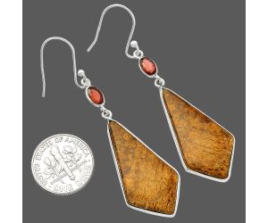 Palm Root Fossil Agate and Garnet Earrings SDE82249 E-1002, 16x21 mm