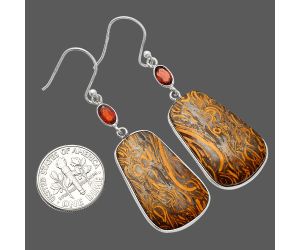 Coquina Fossil Jasper and Garnet Earrings SDE82273 E-1002, 16x27 mm