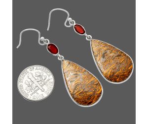 Coquina Fossil Jasper and Garnet Earrings SDE82302 E-1002, 15x25 mm