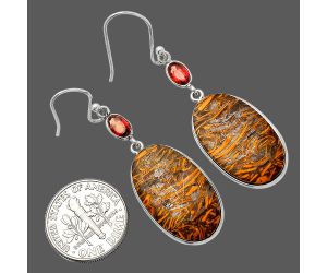 Coquina Fossil Jasper and Garnet Earrings SDE82369 E-1002, 14x23 mm