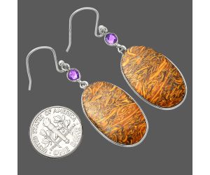 Coquina Fossil Jasper and Amethyst Earrings SDE82377 E-1002, 15x25 mm