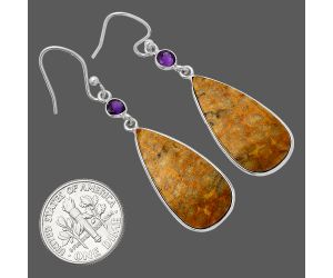 Flower Fossil Coral and Amethyst Earrings SDE82399 E-1002, 12x25 mm