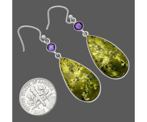 Serpentine and Amethyst Earrings SDE82400 E-1002, 13x25 mm
