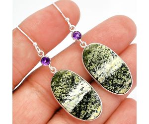 Natural Chrysotile and Amethyst Earrings SDE82401 E-1002, 14x25 mm
