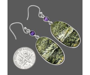 Natural Chrysotile and Amethyst Earrings SDE82401 E-1002, 14x25 mm