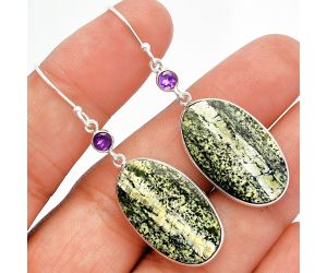 Natural Chrysotile and Amethyst Earrings SDE82409 E-1002, 14x24 mm