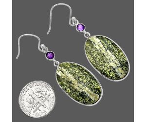 Natural Chrysotile and Amethyst Earrings SDE82409 E-1002, 14x24 mm