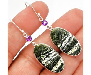 Natural Chrysotile and Amethyst Earrings SDE82432 E-1002, 13x25 mm