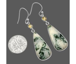 Tree Weed Moss Agate and Citrine Earrings SDE82527 E-1002, 12x26 mm