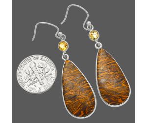 Coquina Fossil Jasper and Citrine Earrings SDE82547 E-1002, 13x26 mm