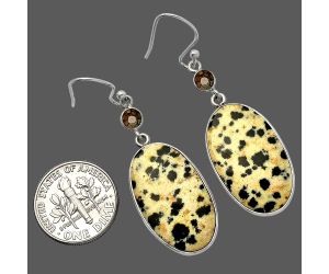 Dalmatian and Smoky Quartz Earrings SDE82551 E-1002, 14x24 mm