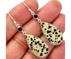 Dalmatian and Black Onyx Earrings SDE82554 E-1002, 14x25 mm