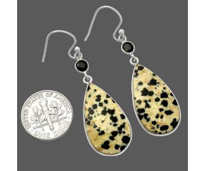 Dalmatian and Black Onyx Earrings SDE82554 E-1002, 14x25 mm