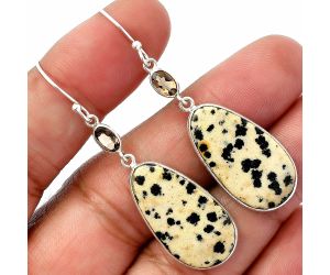 Dalmatian and Smoky Quartz Earrings SDE82569 E-1002, 14x25 mm