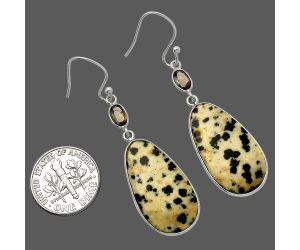 Dalmatian and Smoky Quartz Earrings SDE82569 E-1002, 14x25 mm