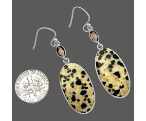 Dalmatian and Smoky Quartz Earrings SDE82577 E-1002, 14x26 mm