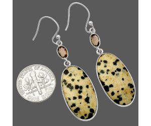 Dalmatian and Smoky Quartz Earrings SDE82580 E-1002, 13x25 mm