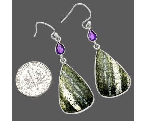 Natural Chrysotile and Amethyst Earrings SDE82603 E-1002, 16x24 mm