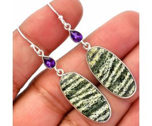 Natural Chrysotile and Amethyst Earrings SDE82606 E-1002, 12x24 mm