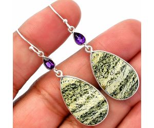Natural Chrysotile and Amethyst Earrings SDE82610 E-1002, 15x24 mm