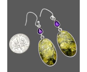 Serpentine and Amethyst Earrings SDE82615 E-1002, 13x23 mm