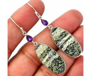 Natural Chrysotile and Amethyst Earrings SDE82630 E-1002, 11x27 mm