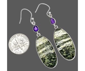 Natural Chrysotile and Amethyst Earrings SDE82630 E-1002, 11x27 mm