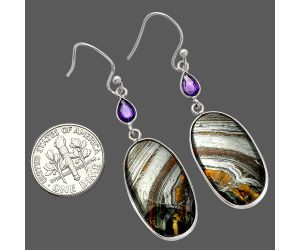 Iron Tiger Eye and Amethyst Earrings SDE82639 E-1002, 13x23 mm