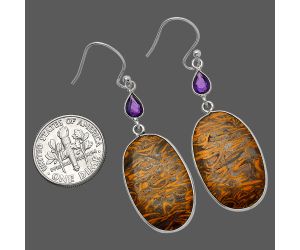 Coquina Fossil Jasper and Amethyst Earrings SDE82648 E-1002, 14x24 mm