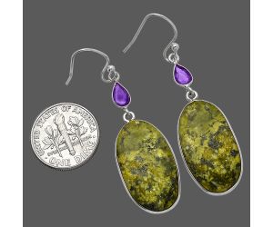 Serpentine and Amethyst Earrings SDE82652 E-1002, 13x24 mm