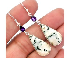 Tree Weed Moss Agate and Amethyst Earrings SDE82655 E-1002, 12x23 mm