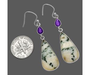 Tree Weed Moss Agate and Amethyst Earrings SDE82655 E-1002, 12x23 mm