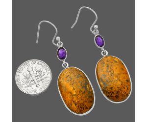 Palm Root Fossil Agate and Amethyst Earrings SDE82672 E-1002, 15x23 mm