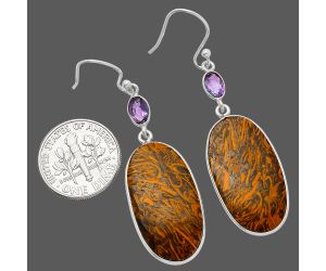 Coquina Fossil Jasper and Amethyst Earrings SDE82673 E-1002, 14x26 mm