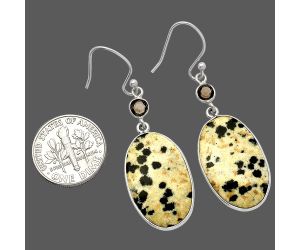 Dalmatian and Smoky Quartz Earrings SDE82704 E-1002, 14x23 mm