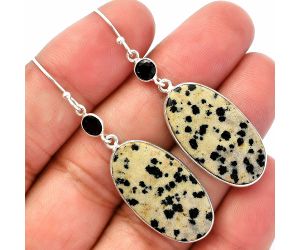 Dalmatian and Black Onyx Earrings SDE82706 E-1002, 15x27 mm