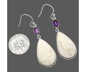White Scolecite and Amethyst Earrings SDE82721 E-1002, 14x23 mm